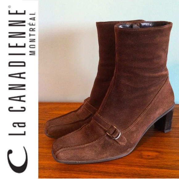 La CANADIENNE Shoes - La Canadienne Suede Leather Ankle Boots Booties Chocolate brown Insulated Lined